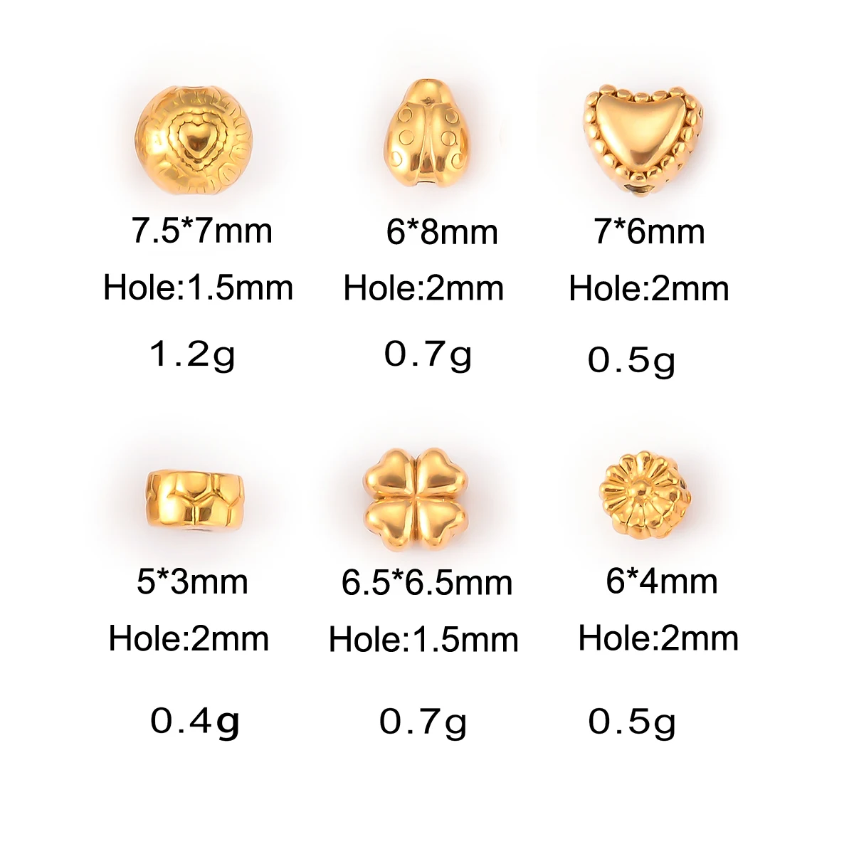 Круглые бусины-разделители из нержавеющей стали 5 шт