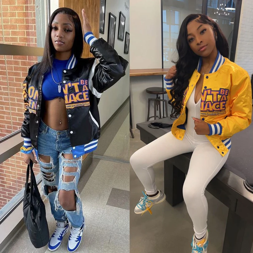 

Woman Fashion Print Casual Baseball Jacket Long Sleeve Baseball Coats Uniform Coat 2022 Autumn Winter New Streetwear Clothing