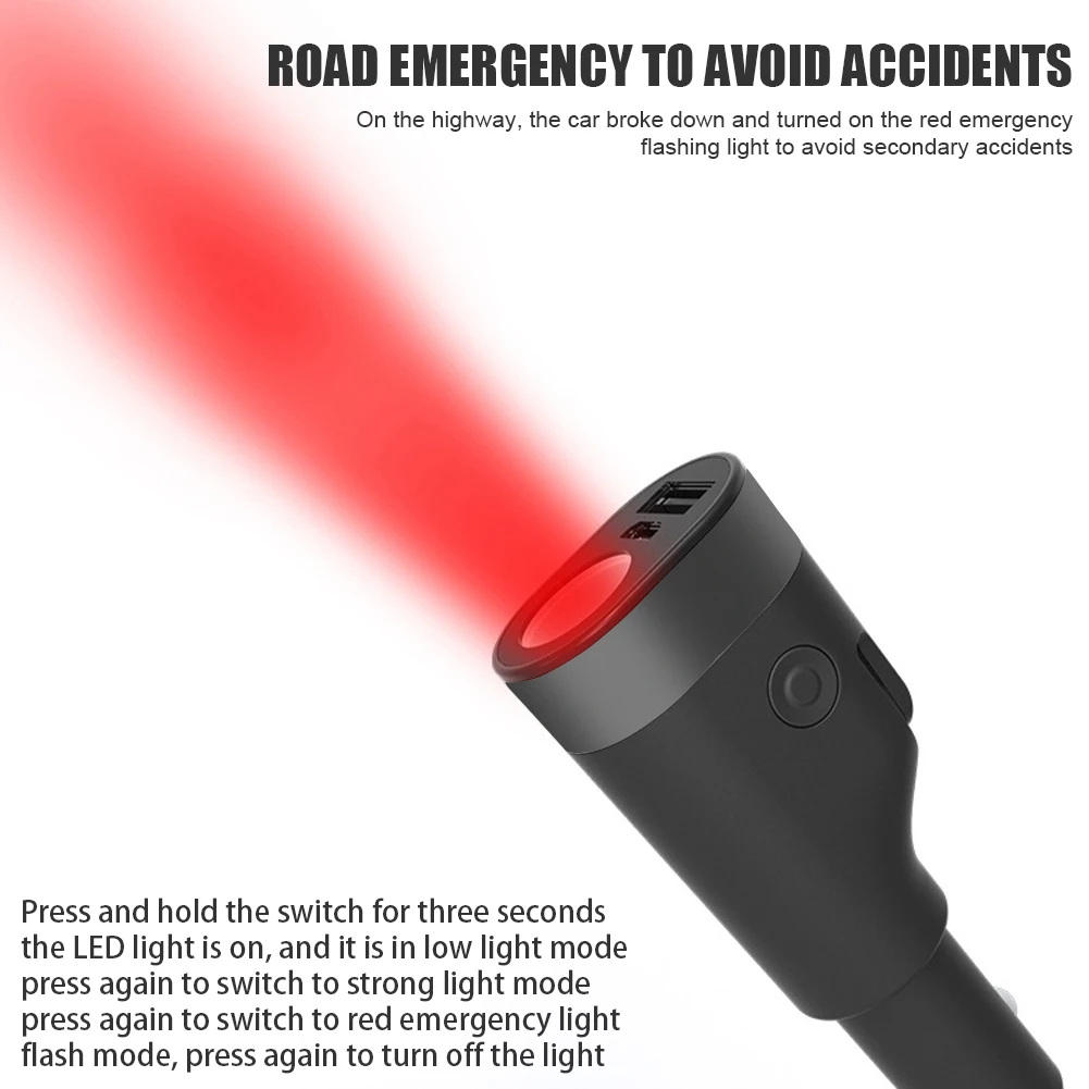 car charger adapter fast charging with led flashlight emergency window breaker belt cutter multi function 6 in 1 phone charger free global shipping