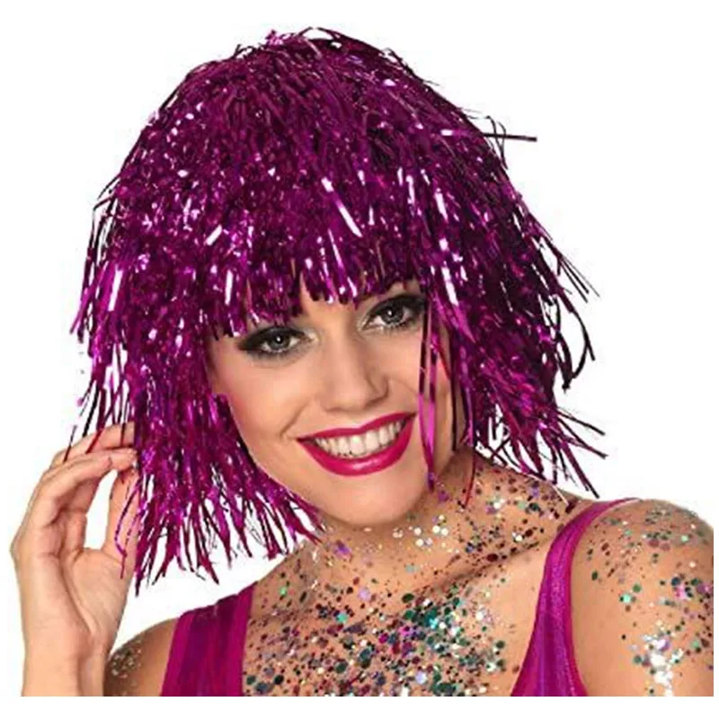 Party Carnival Foil Tinsel Wigs Funny Shiny Hat Metallic Hair Accessories  Costume Cosplay Supplies Dress Up