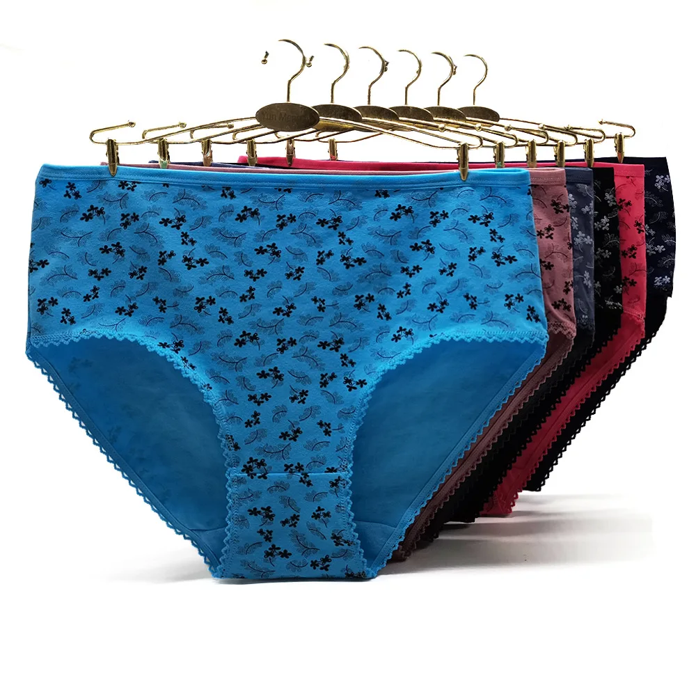 

Free Shipping 4pcs/Lot 2XL/3XL/4XL Print Flower Women's Underwear Plus Size Big Yards Lady Cotton Large Briefs Mommy Pants 89629