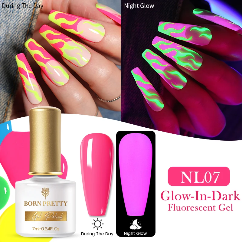 

BORN PRETTY Pink Color Luminous Gel Nail Polish Glow In Dark Fluorescent Neon Soak Off UV LED Top Coat Semi Permanant Varnish