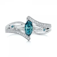 luxury european and american green blue color crystal rings for women engagement party wedding jewelry accessories