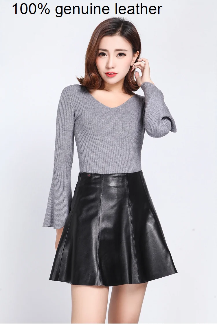 brand genuine quality A women skirt.black soft sheepskin skirts.fashion slim classic leather Skirt