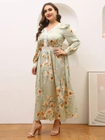 toleen oversize plus size large dresses 2022 spring women elegant floral long sleeve party evening maxi muslim festival clothing