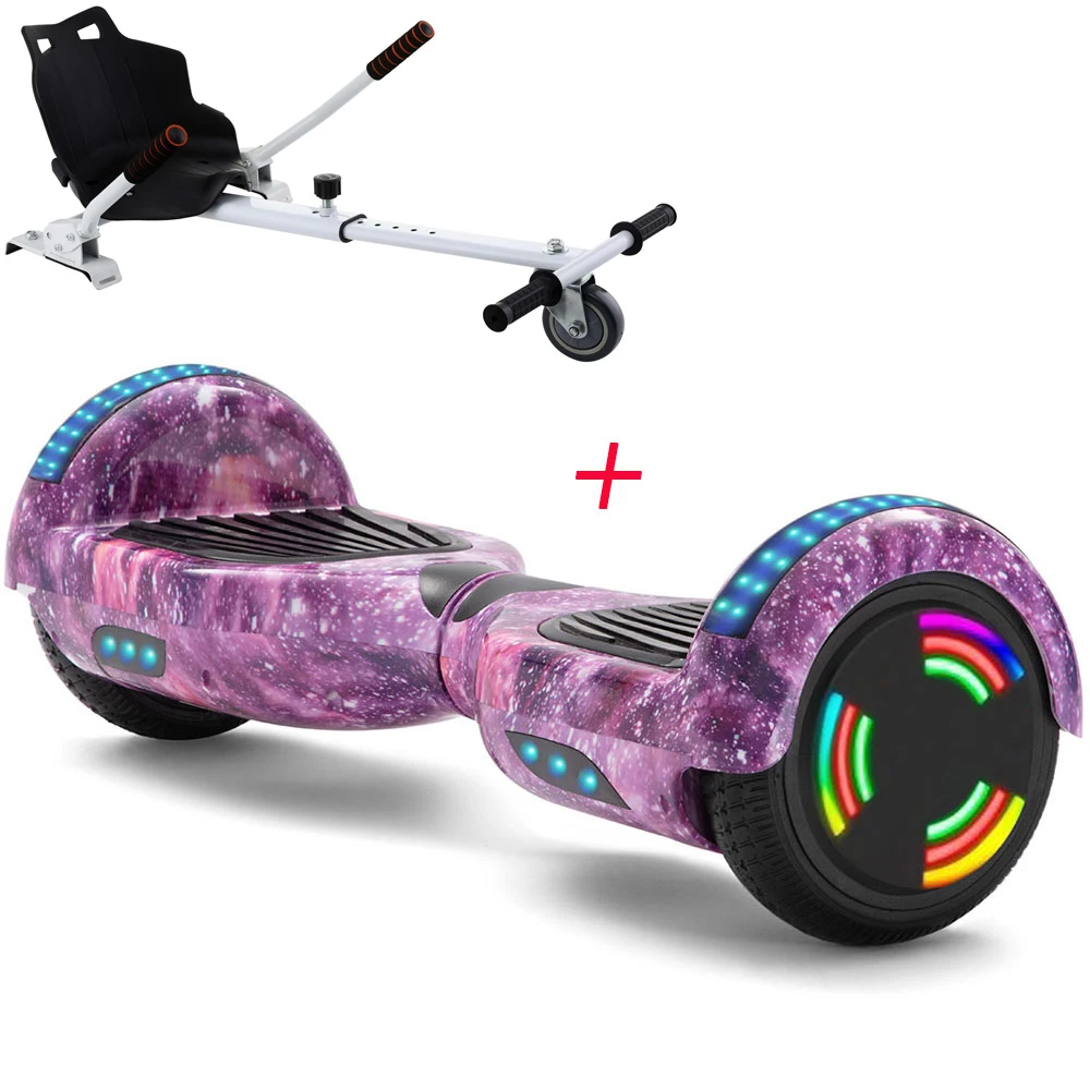

Hoverboard With Kart For Kids 6.5 Inch Bluetooth Music LED 500W Motor Safe Battery 2 Wheels Self-Balancing Electric Scooters