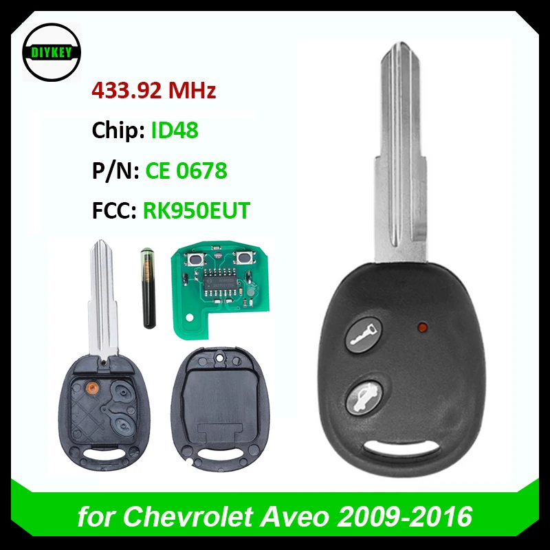 

DIYKEY Remote Head Key Fob 433.92MHz 48 Chip For Chevrolet Aveo 2009 2010 2011 2012 2013 2014-2016 Model RK950EUT P/N: CE 0678