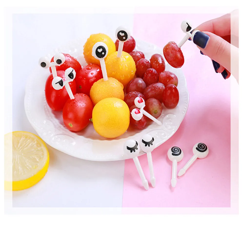 

10Pcs/Set Mini Cute Cartoon Eyes Kawaii Lunch Bento Box Food Fruit Picks Fork Sticks Buffet Sandwich Toppers Decor