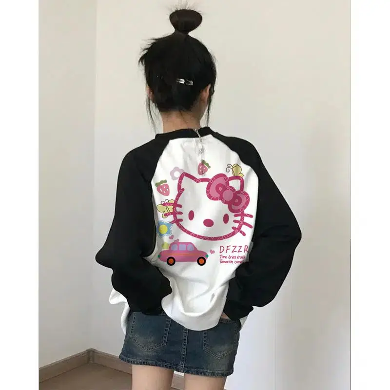 

Sanrio Hellokitty миди кавайный мультфильм популярный нишевый дизайн свободный с длинными рукавами модный бренд милый женский топ