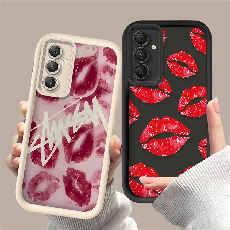 Sexy Red Lips Kiss Print Case for Samsung Galaxy A55 A35 A25 A15 A05 A05S A24 A13 A23 A12 A22 A32 A52 A52S A72 A11 Soft Cover