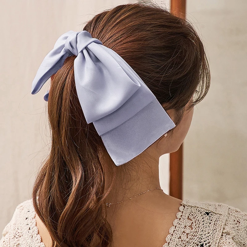 

Новые высококачественные атласные заколки для волос с большим бантом для девушек популярные заколки для волос женские милые однотонные тр...