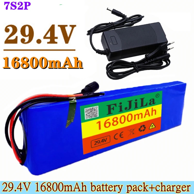 

24V 16800mAh 7S 2P 18650 Li-Ion Aufladbare Batterie 29,4 16800mah Elektrische Bike Brems Balance Roller + 2A Ladegerät