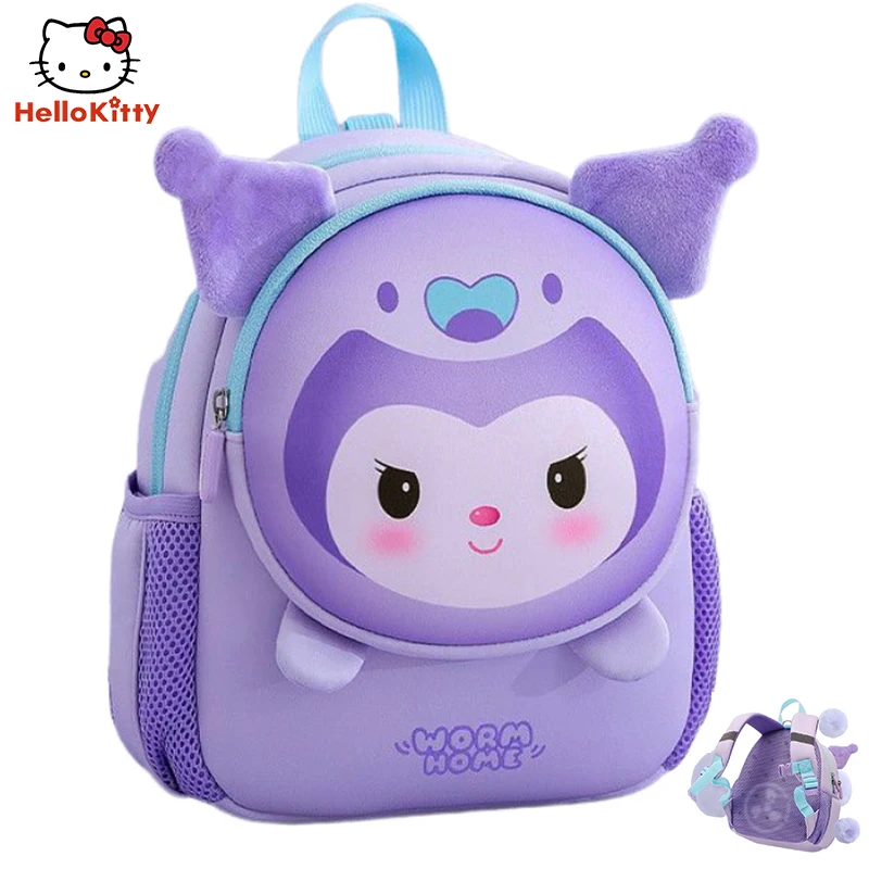 

Kawaii Sanrio Children Kindergarten Backpack Anime Kuromi Multipurpose Anti Loss Backpack with Multiple Layers Cute Bag Gift Toy