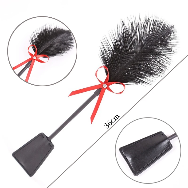 Feather Tickled Whip Erotic Punish Fetish Leather Spanking Paddle Play Flogger Sex Toys for Couple Woman Lover