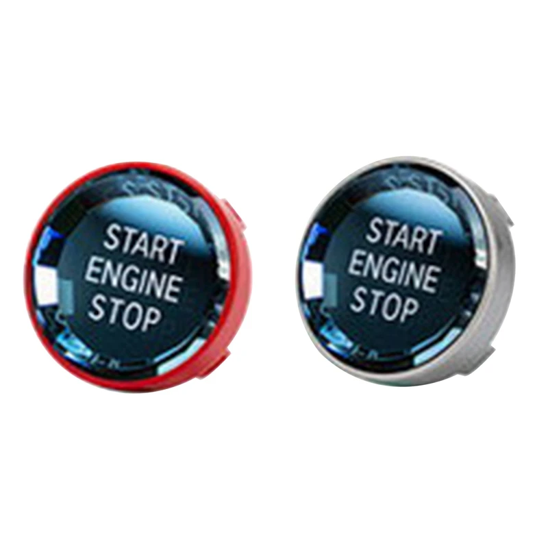 

2PCS Car Interior Switch Cover Crystal One-Key Engine Start Stop Button Sticker Trim for BMW- 3/5 Series, Red & Silver