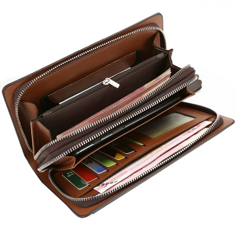 Высококачественная однотонная кожаная мужская сумка с двойной молнией длинный