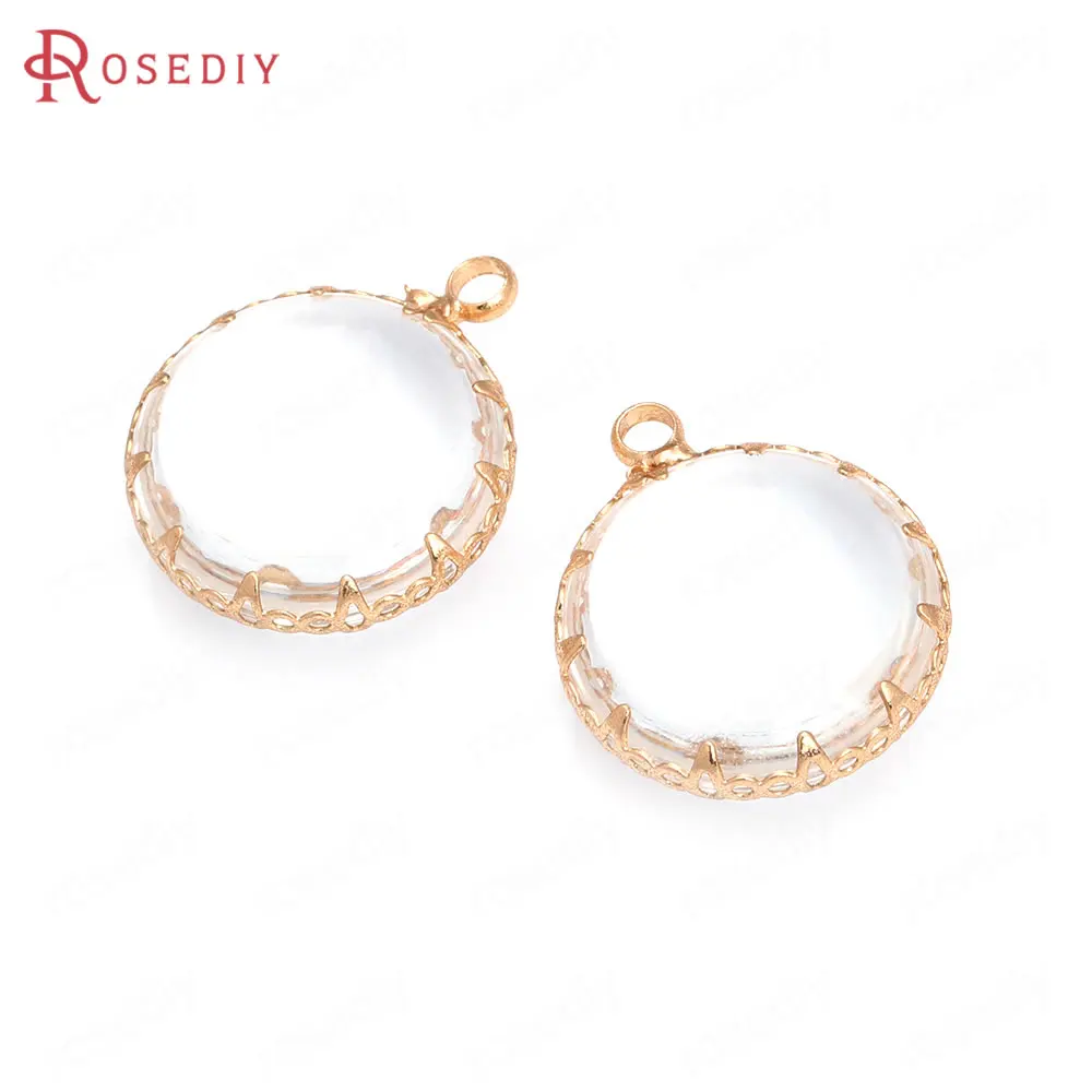 

(41476)10PCS 24K Champagne Gold Color Brass and Glass Round Charms Pendants Jewelry Making Supplies Diy Findings Accessories