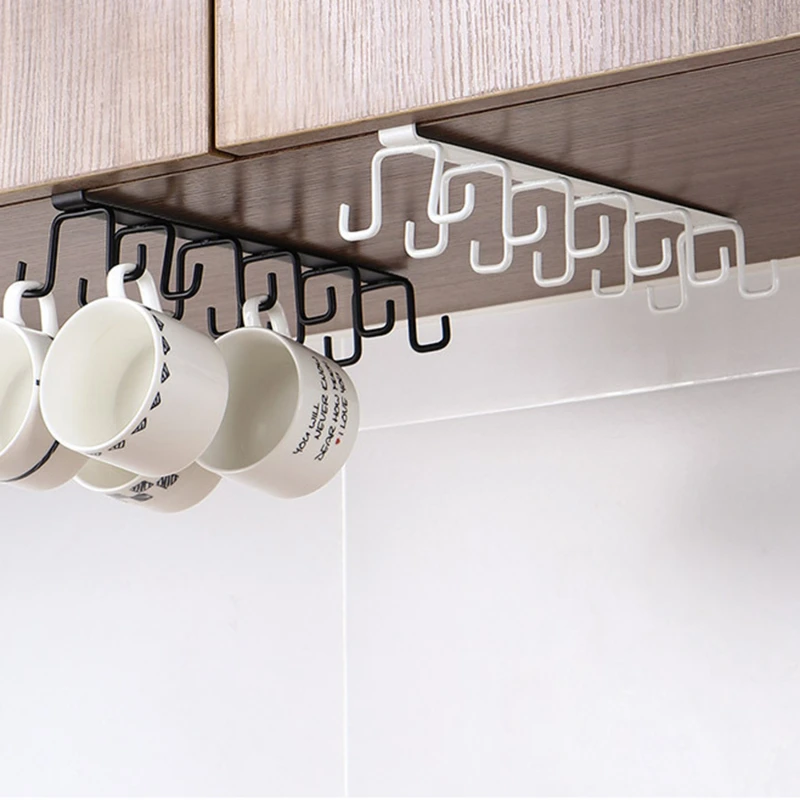 

Iron 12 Hooks Storage Shelf Wardrobe Cabinet Metal Under Shelves Mug Cup Hanger Bathroom Kitchen Organizer Hanging Rack Holder