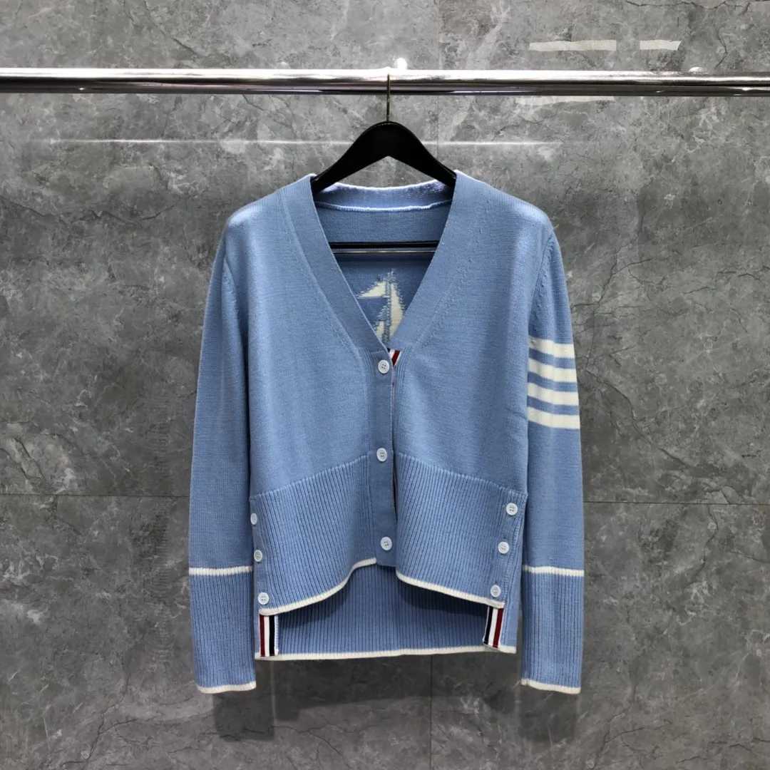 

Женский свитер с вышивкой TB THOM, повседневный трикотажный кардиган с V-образным вырезом, вязаная кофта, 2023