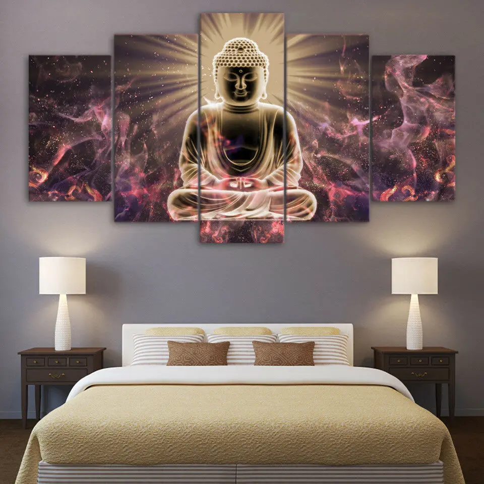 

Buddha Chinese Meditation Of Silent Illumination 5 Panel Canvas Print Wall Art HD Print Pictures Poster Home Decor No Framed