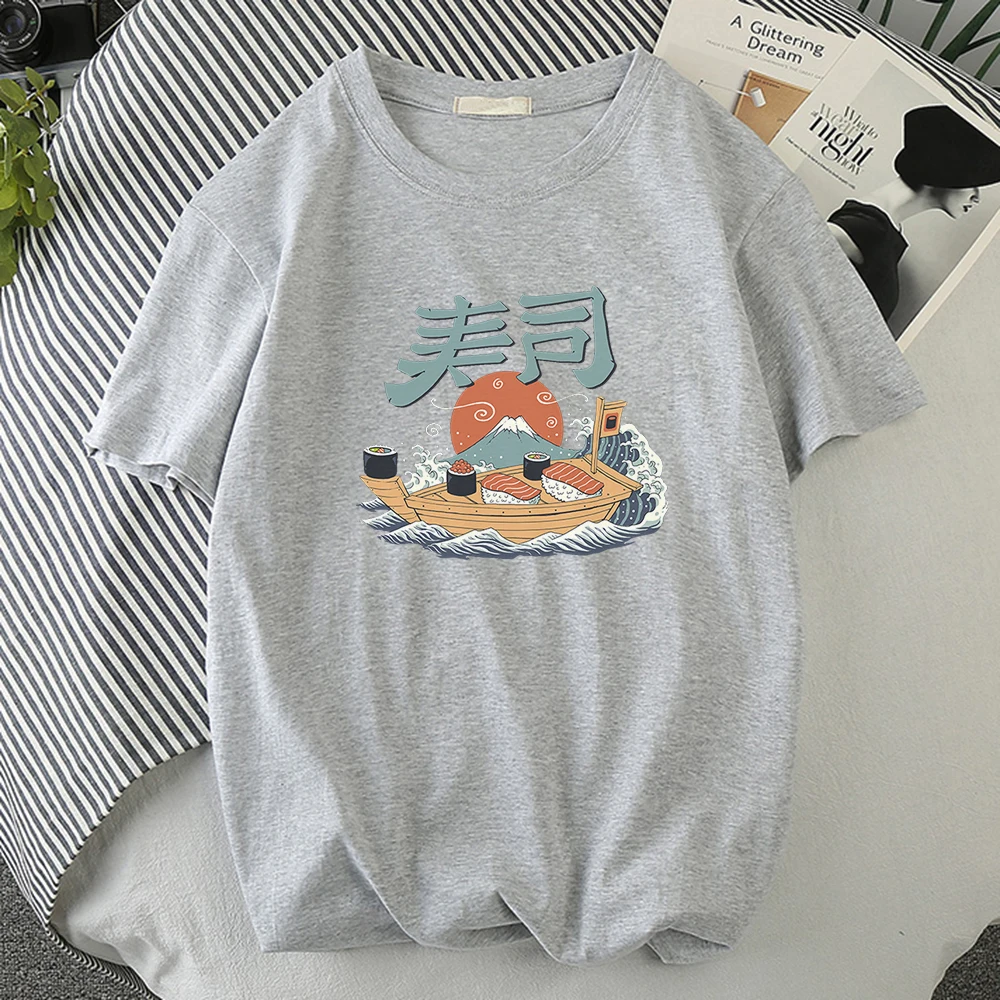 

Мужские футболки японские суши Ukiyo-E с принтом, крутые футболки с круглым вырезом, креативная свободная футболка, мягкие мужские футболки ов...