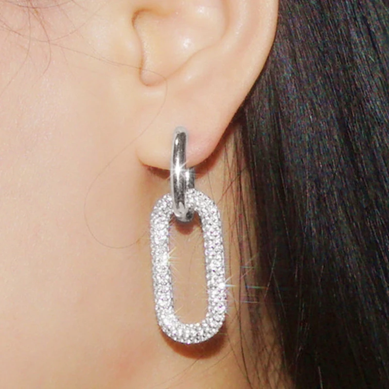 

Висячие серьги Huitan с двойным овальным кольцом для женщин, Простые Модные серьги с кубическим цирконием, универсальные новые украшения 2022