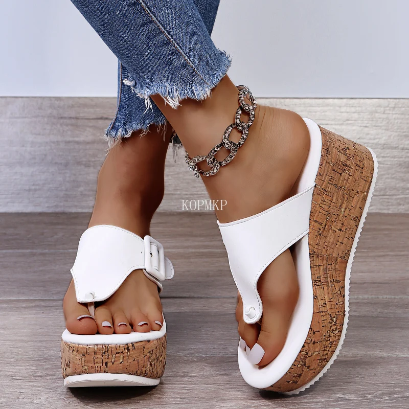 

2022 Women Sandals Fashion Brand Wedge Flip Flops High Heel Solid Gladiator Sandal Shoes Narrow Band Party Dress Pump Shoes