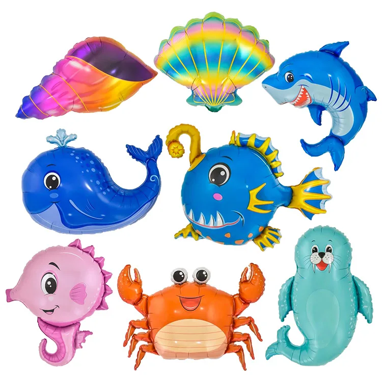 

Under The Sea Animal Metallic Balloons Conch Crab Seal Whale Shark Lantern Fish Baloon Mermaid Birthday Party Baloon Kids Favor