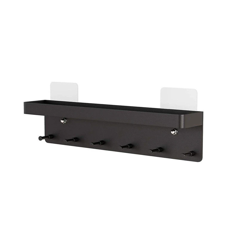 

6 Hooks Wall Rack Shelf Modern Clothes Storage Rack Hook Towel Coat Hanger Key Chain Shelf Glove Storage Box Carbon Steel Black