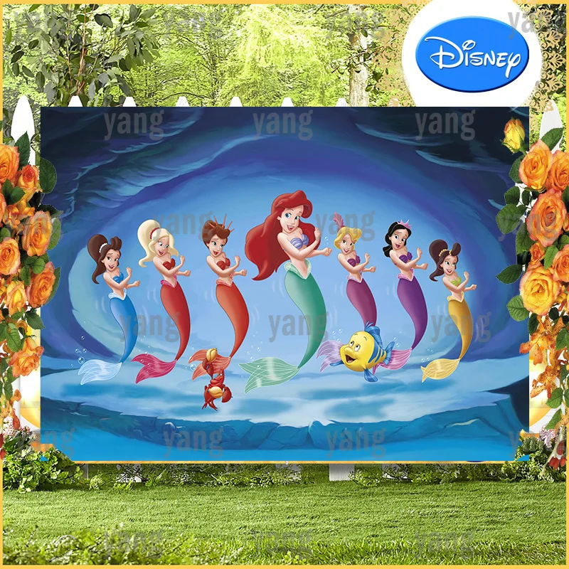 Cute Baby Shower Disney Princes The Little Mermaid Ariel Happy Birthday Party Decoration Undersea World Backdrop Background