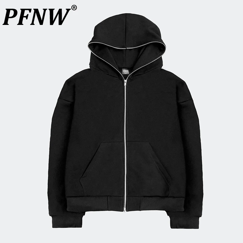 

PFNW Autumn New Men's Solid Color Loose Hoodie Darkwear Handsome High Street Fashion Zipper Versatile Sports Sweatshirts 28A3522