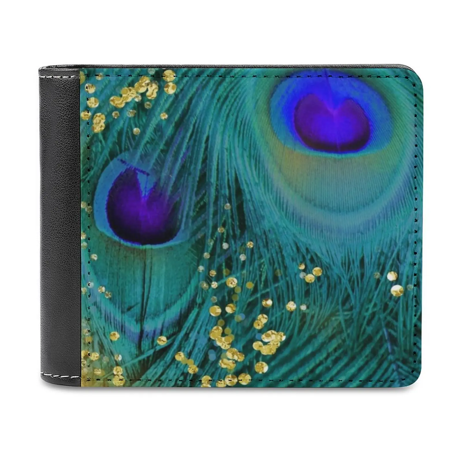 

Dreamy Peacock Feathers Teal And Purple Glimmering Gold Men's Wallet Purses Wallets New Design Dollar Price Top Men Leather