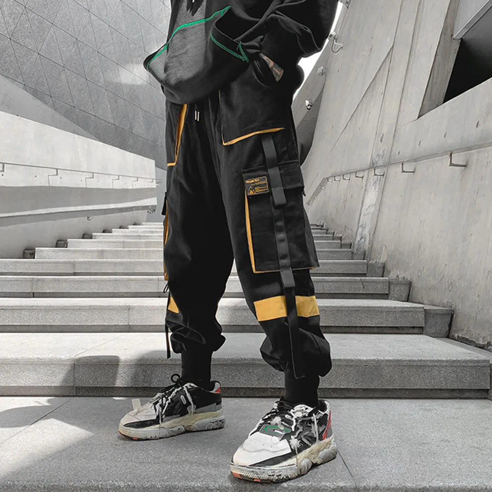 Multi-pocket overalls fashion trend contrast color casual pants outdoor loose functional wind casual pants sports pants