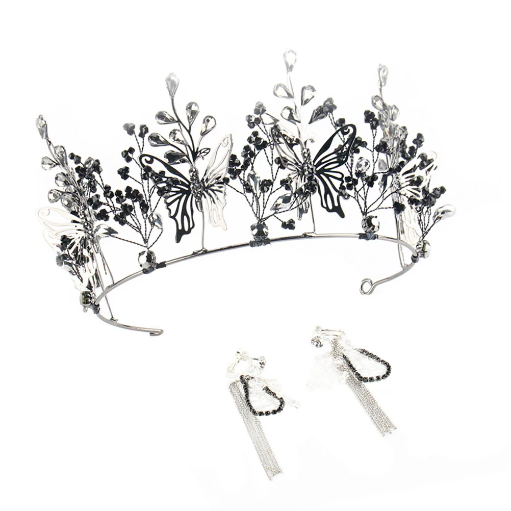 

Crystal Bridal Wedding Tiaratiarasrhinestone Bride Headbands Set Earring Promgothic Hair Vintage Headpiecesforpageant