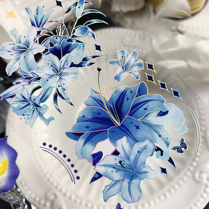 

Великолепная Синяя лилия с измельченным льдом 5 м, блестящая оболочка, лента для домашних животных, материал для журнала, коллажа, «сделай сам», скрапбукинг, создание открыток, план декора, наклейка