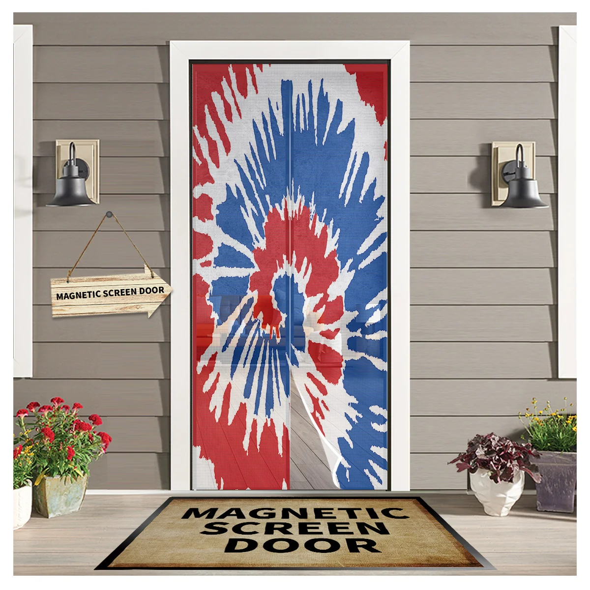 

Blue Red Tie Dye Magnetic Door Curtain Mosquito Net Magnetic Curtain Fly Insect Screen Mesh Curtain