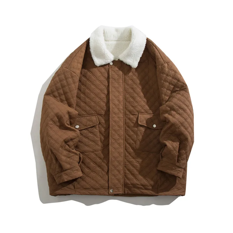 Winter Jacket Men Warm Fashion Retro Plaid Thickened Lamb Wool Jacket Men Korean Loose Thick Short Coat Mens Parker Clothes