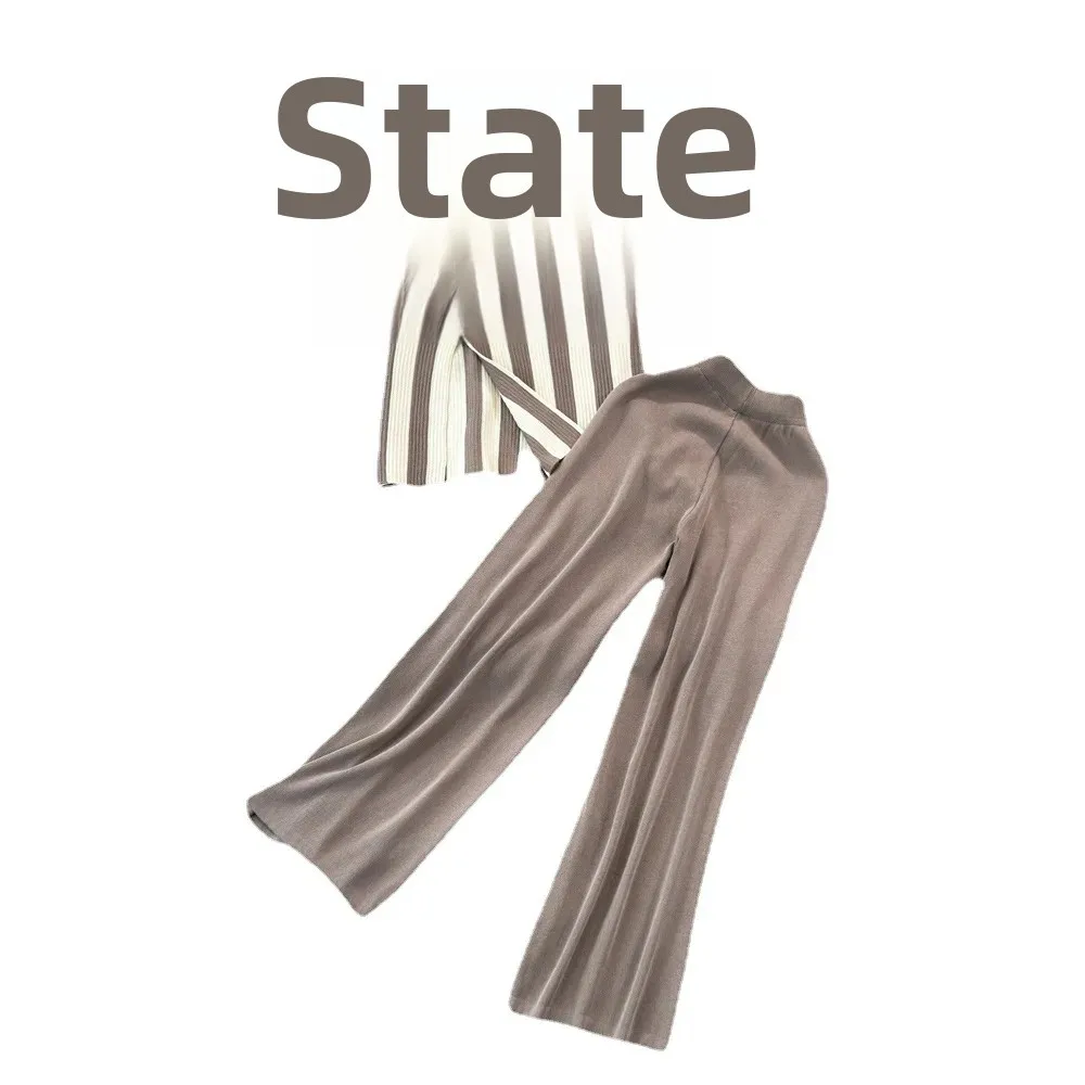 Модный женский свободный полосатый свитер с круглым вырезом и боковым разрезом