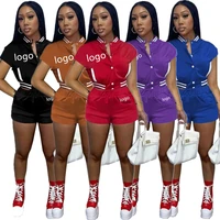 womens 2 piece set shorts short sleeve jacket fashion casual solid color stitched baseball suit button womens sportswear