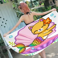 quick dry beach towel cartoon mermaid princess swimming towel for adults girls sunscreen shawl lovely cat microfiber yoga mat