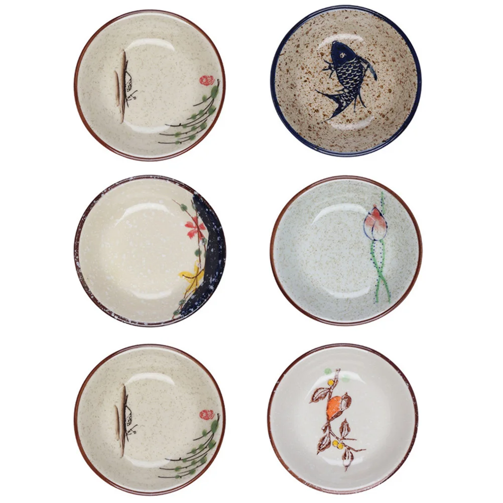 

6pcs Vinegar Dish Ceramic Condiment Seasoning Trays Sauce Mixed Style
