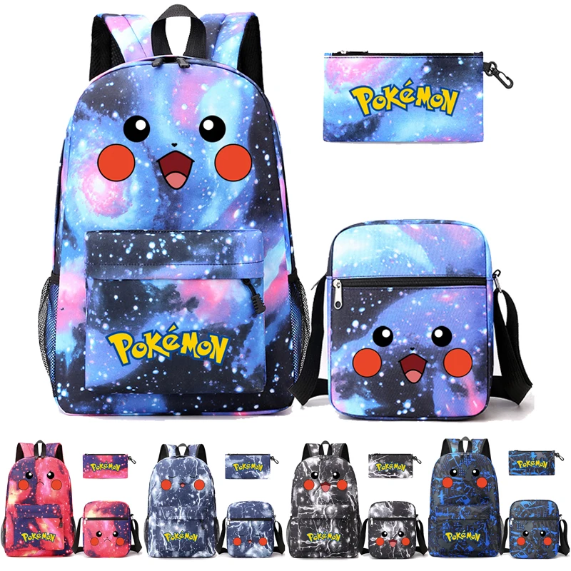 3 шт./комплект Детский рюкзак с принтом Покемон