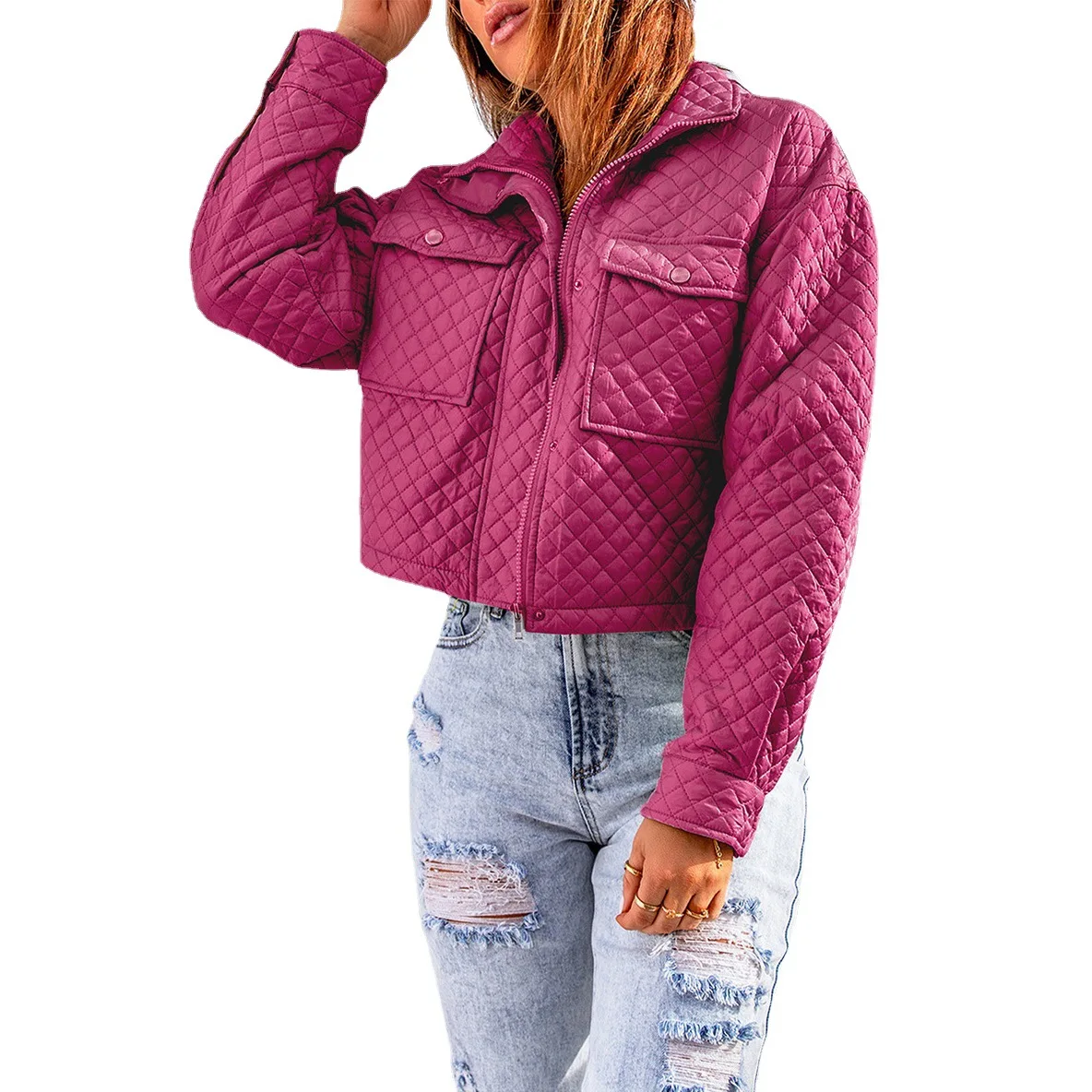 Winter Clothes Women Parkas Harajuku Coats Rhombus Long Sleeve Top Jacket Korean Fashion Loose Cheap Wholesale New