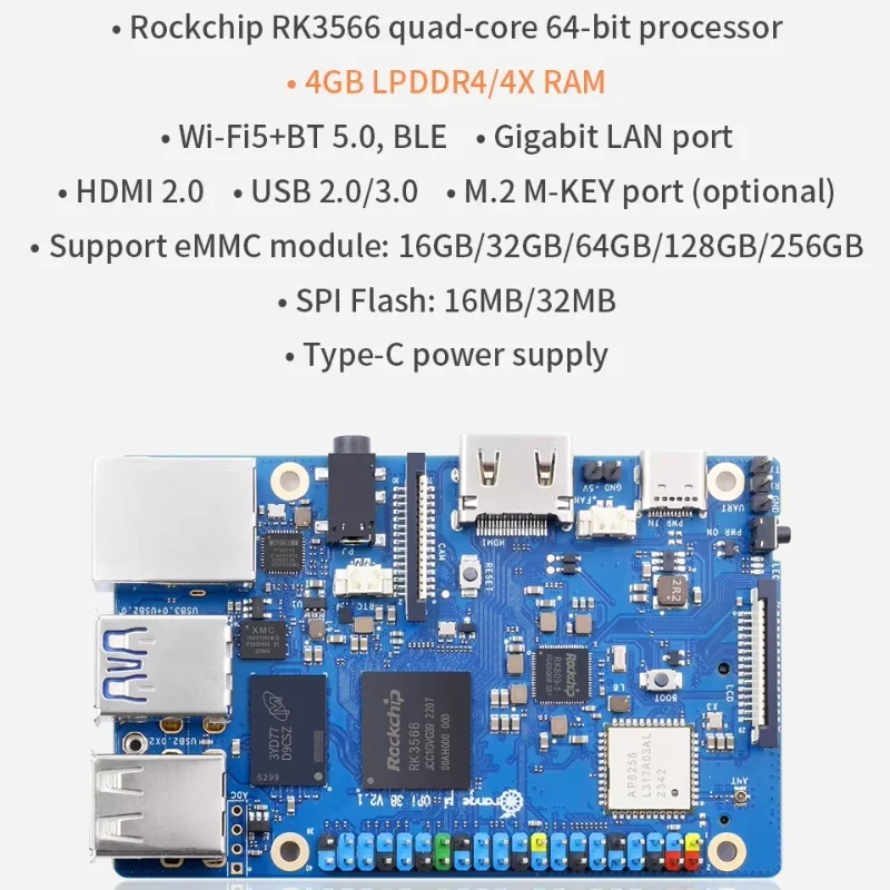 Orange Pi 3B Ram LPDDR4 Rockchip RK3566 Мини-ПК WiFi5 + BT5.0 BLE M2 SSD Одноплатный компьютер Orangepi Макетная