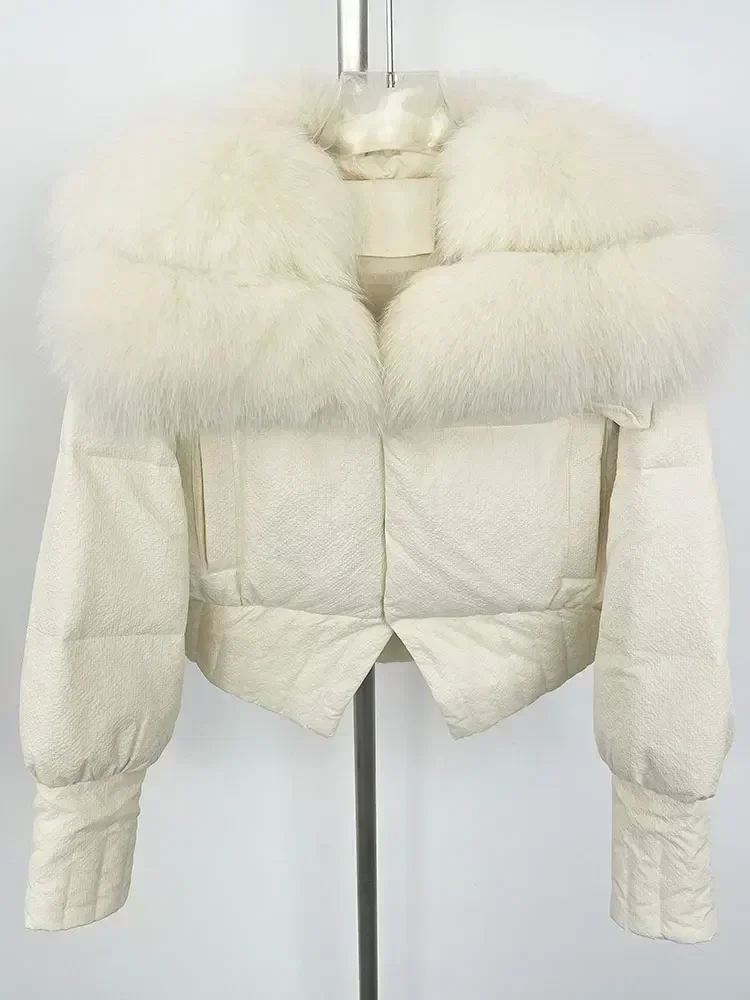 Модная зимняя куртка 2024 женская с воротником из натурального лисьего меха