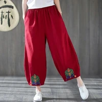 ethnic style retro casual cotton linen pants women 2022 spring summer elastic waist basic retro loose women pants trousers l 4xl