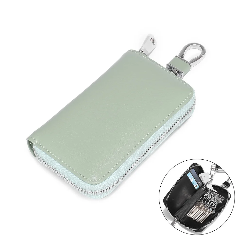 

A930 Large Capacity Smooth Soft Split Second Layer Cow Leather Practical Convenient Cash Slot Style Car Key Holder Zipper Case