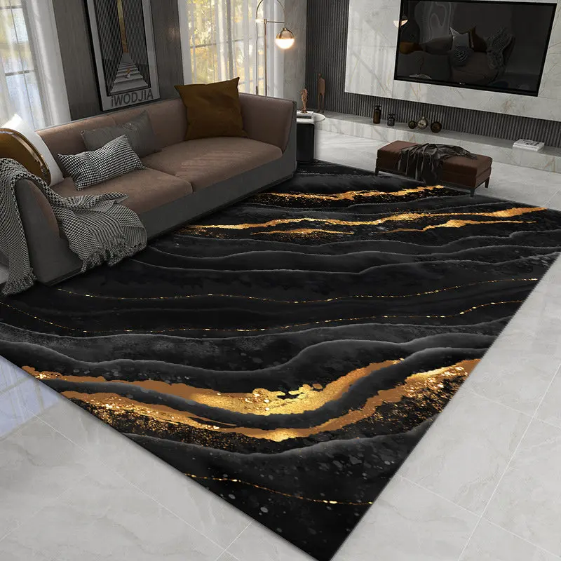 

Черный и золотой ковер большого размера для гостиной, современные роскошные декоративные абстрактные ковры для спальни, напольный ковер, к...