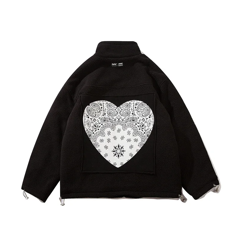 2022 New retro love cashew nut flower stand-up collar lamb velvet cotton clothing national tide street thickened cotton coat