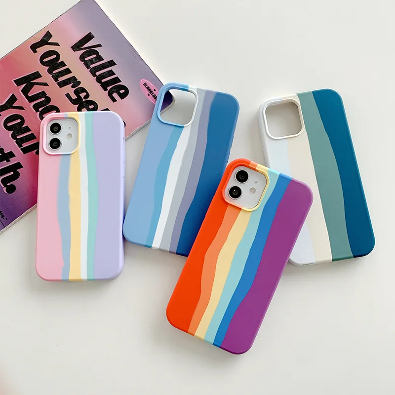 

For iPhone 13 Pro Rainbow Silicone Case For iPhone 13 12 11 Pro Max XR XS 8 7 Plus 12 Mini SE 2020 Luxury Liquid Silicone Cover
